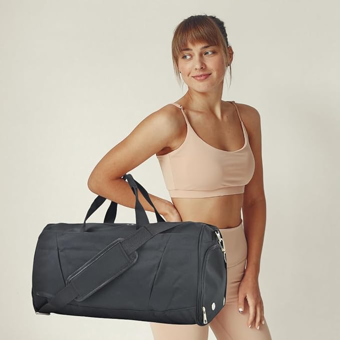 NGIL Solid Cheers Sports Gym Duffel with Shoe Compartment and Small Carry on Travel Tote Bags for Women, Gym bag, Overnight bags for Women, Cheer Bag (Solid-Black)