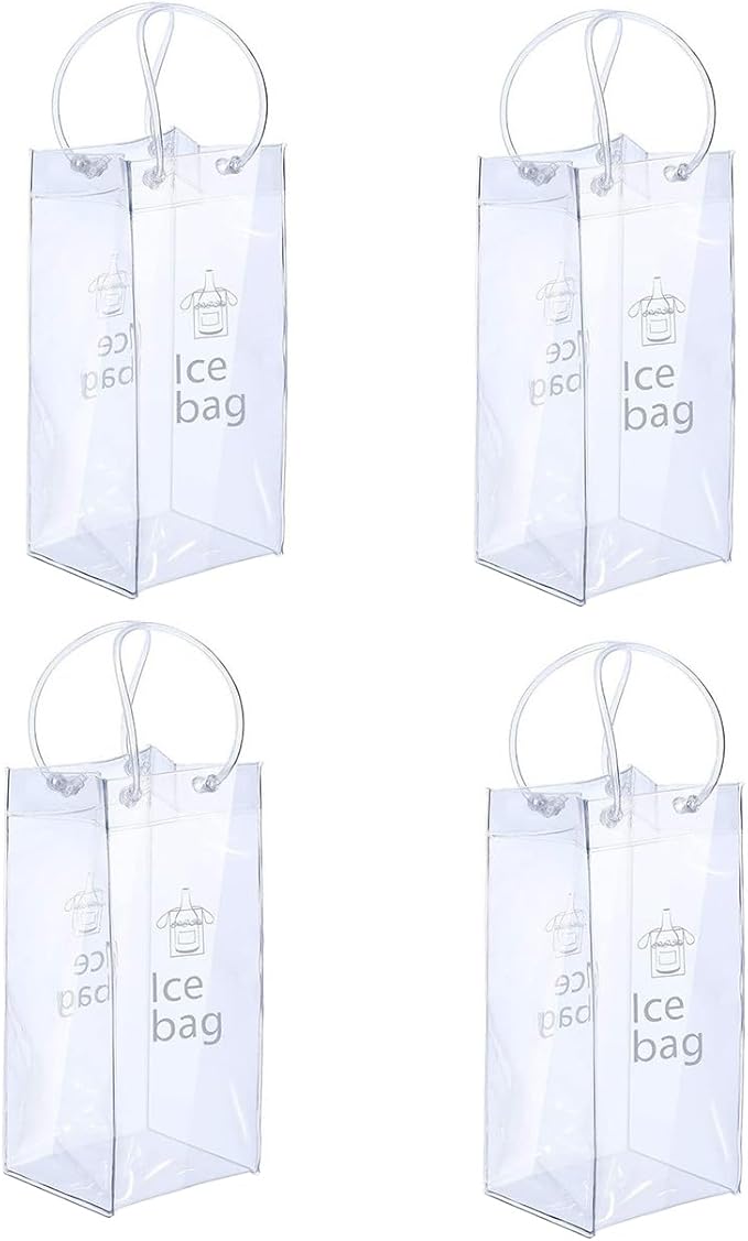 Ice Wine Bag Portable Collapsible Clear Wine Pouch Cooler with Handle for Party,Outdoor,Champagne,Cold Beer,White Wine,Chilled Beverages,Iced Drinks 3 Pack (4)