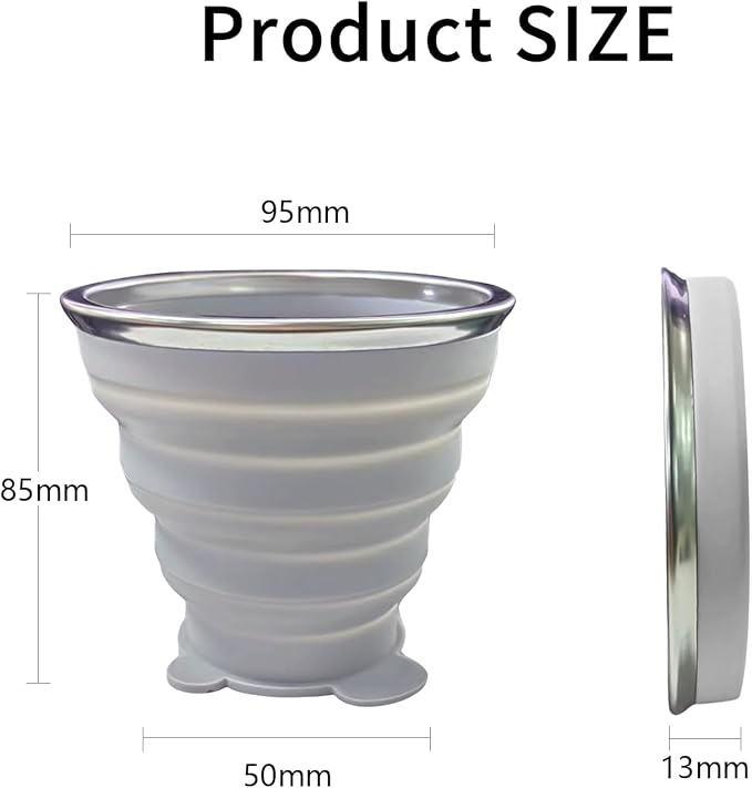 2 Pcs Collapsible Cups, Silicone Collapsible TravelCup, Expandable Folding Camping Drinking Cup with Lids Reusable Small Portable Mugs-Cup for Travel, Camping, Hiking,Outdoors (Grey&Green)