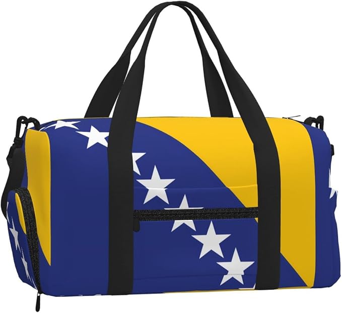 Bosnia and Herzegovina flag Print Gym Bag with Shoe Compartment for Women Men, 17.7in Sports Duffle Weekender Tote, Overnight Travel Duffel Bag Carry On