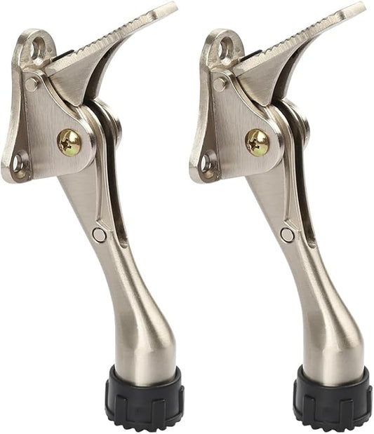 Kickdown Door Stopper 4 Inches - 2 Packs One Touch Adjustable Height Door Stop for The Bottom of Door The Bottom of Door Aluminum Alloy Metal Door Stopper with Rubber Tip Sliver