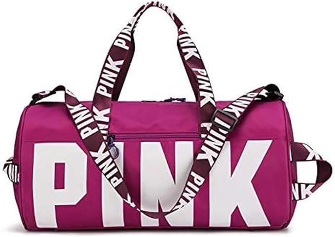 Sports Gym Bag Large Capacity Travel Duffel Bag Sport Shoes Bag with Wet Pocket Compartment for Men and Women Lightweight Multiple Colors PINK Logo (PURPLE)