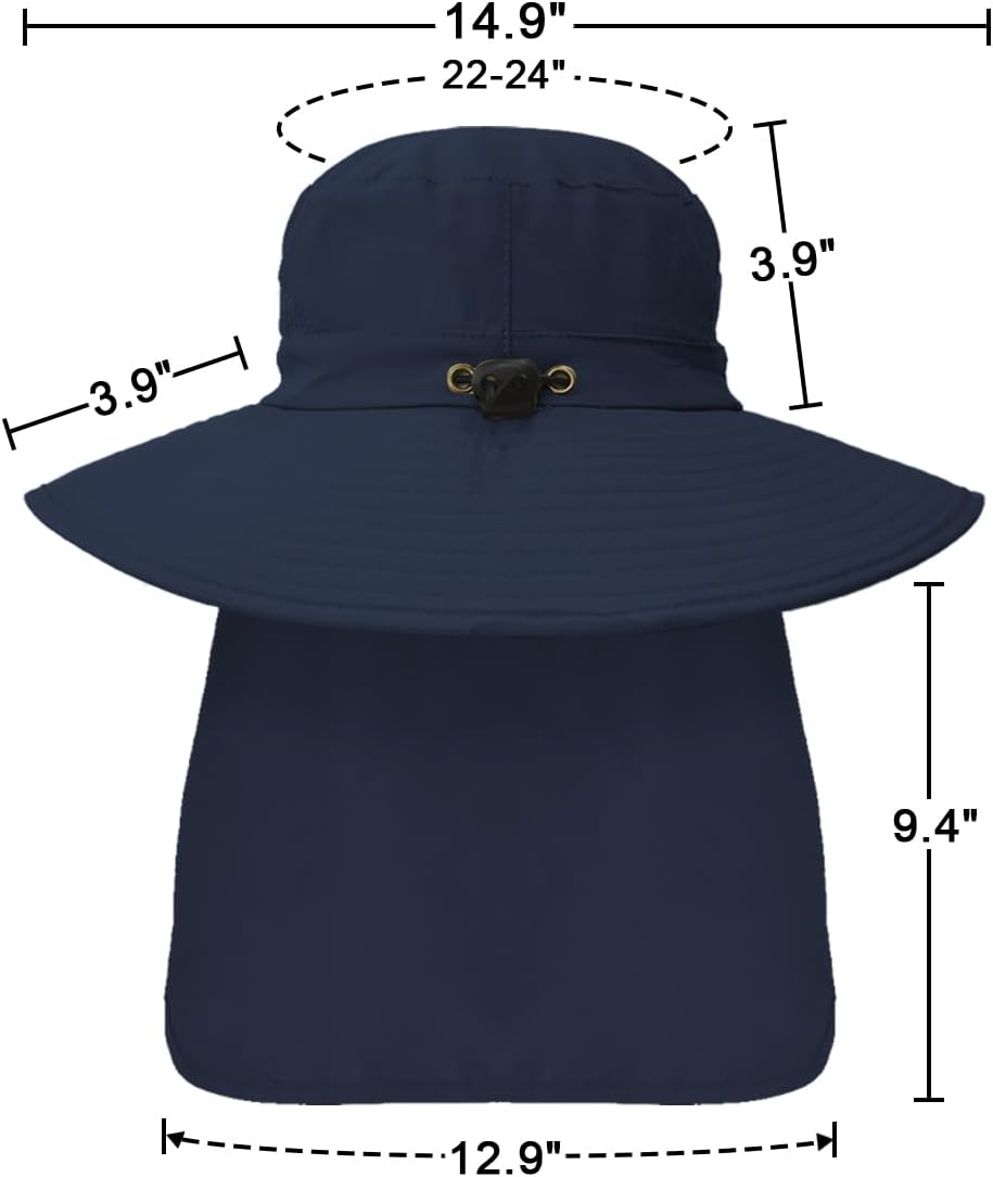Outdoor Sun Hats with Stowable Neck Flap for Men Women UPF 50+ Mesh Summer Bucket Hat Wide Brim for Fishing Safari Hiking