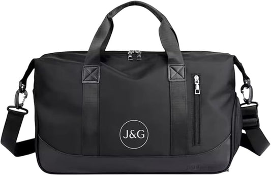J&G Waterproof Gym Duffel Bag – Lightweight Travel & Sports Bag with Shoe Compartment and Wet Pocket for Men & Women – Carry-On Weekender for Gym, Beach, Trips – 8 Colors (Black)