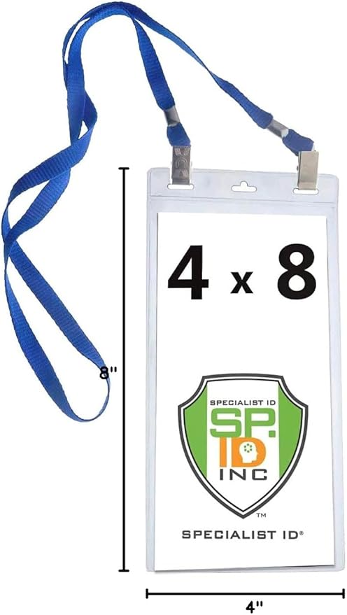 5 Pack - Extra Large 4 x 8 Inch Ticket & Event Credential Badge Holders with No Twist Double Sided Lanyards with Two Bulldog Clips, by Specialist ID (Royal Blue)