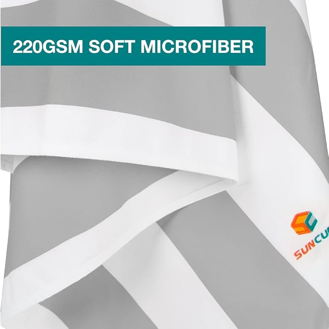 SUN CUBE Microfiber Beach Towel, Quick Dry Sand Free Beach Towel, Lightweight Compact Travel Swim Towel for Pool, Camping, Sand Resistant Packable Adult Towel - Light Grey 60x30 Inches