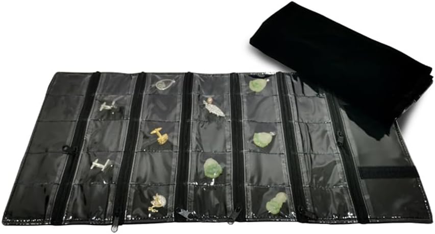 Travel Jewelry Roll Bag Portable Organizer Pouch With Grids&PVC Cover Storage Bags for Necklace, Bracelet, Bracelet,Ring, Badge, Pendant