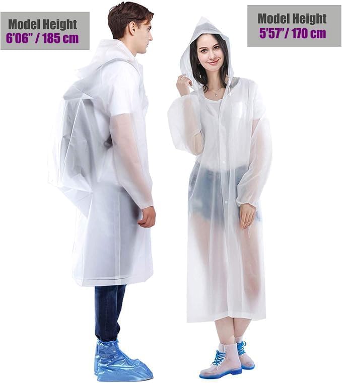 Rain Coat Poncho for Adult, 2 Pack Women Men Reusable Raincoats Emergency with Hood and Drawstring