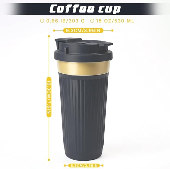 Vacuum-Insulated Stainless Steel Travel Coffee Mug, Leak-Proof Reusable Coffee Cup with Lid-Keeps Drinks Hot & Cold for Hours, Durable Double Wall Tumbler for Men & Women (5th-Dark Blue, 18OZ)