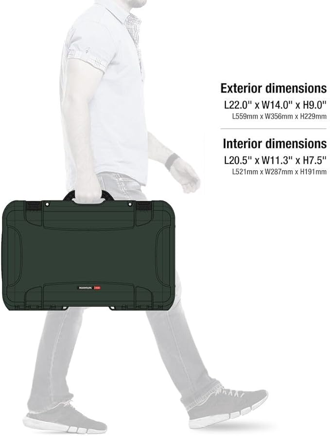 NANUK 935 Hard Case with Padded Divider – Waterproof Equipment Case with Wheels, 22” x 14” x 9” – Dustproof and Impact Resistant, Airline Carry-On Approved – Olive