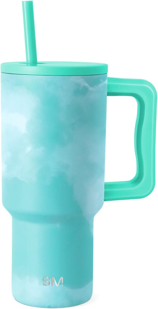 Simple Modern 30 oz Trek Tumbler with Handle and Straw Lid | Cup Holder Friendly Insulated Stainless Steel Travel Mug | Ocean Tide