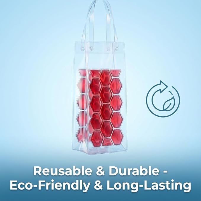 Portable Wine Chiller Bag - Collapsible Clear PVC Ice Bucket for Champagne & Beer - Reusable Wine Cooler Sleeve with Handle - Leakproof Carrier Tote for Picnics, BBQ, BYOB & Outdoor Parties (red)