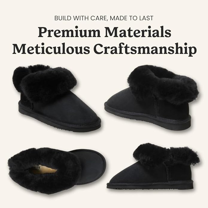 Dearfoams Women's Fireside Shearling Water Resistant Indoor/Outdoor Foldover Boot Slipper
