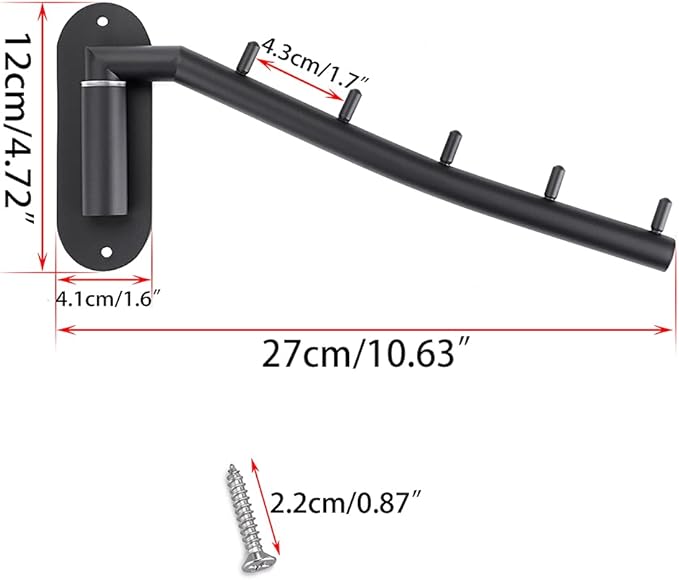 Sumnacon Stainless Steel Clothes Hanger Rack-Wall Mount Garment Hook with Swing Arm, Sturdy Coat Robe Storage Organizer for Laundry Room Bedrooms Clothing Drying Rack with 5 Hooks, Black