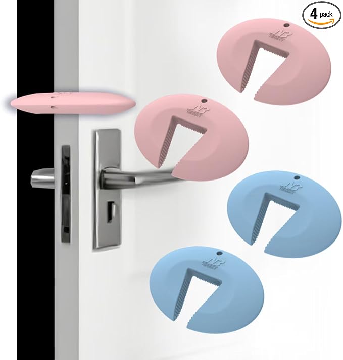 Door Pinch Guard and Door Slam Stopper, Durable Silicone Door Finger Pinch Guard, Prevents Slamming on Even Heavy Doors, Non-Toxic & Pet Friendly, 4 Packs （2 Pink 2 Blue）
