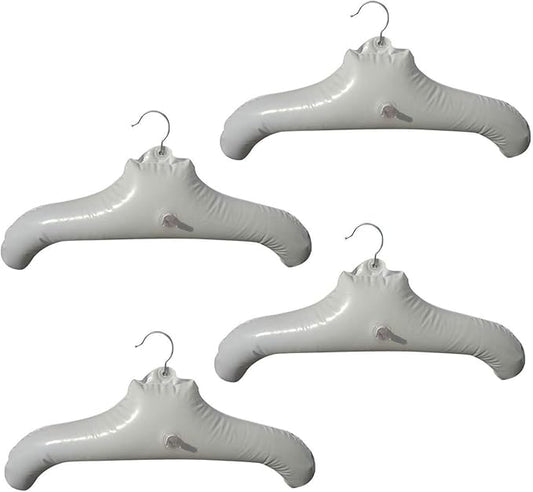 NewFerU Inflatable Hangers for Travel X 4 in White Round Shoulder for Hand Wash Laundry, Air Blow up Clothes Drying Hangars with Metal Hook, Compact, Space Saving, Foldable, Portable, Non Slip