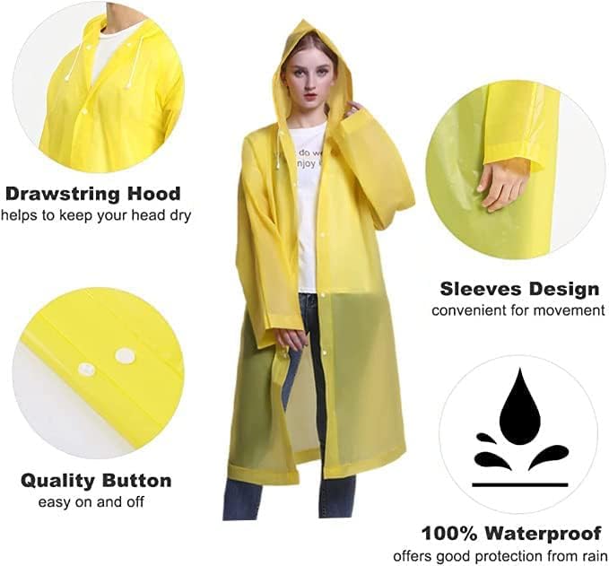 Rain Coat Poncho for Adult, 2 Pack Women Men Reusable Raincoats Emergency with Hood and Drawstring