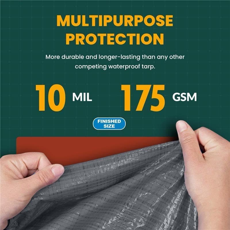 Large Waterproof Tarp - Heavy Duty 10 Mil Thick Poly Tarpaulin Ideal for Canopy Tents, Boats, RV or Pool Covers - Multipurpose Protective Tarps with Grommets for Indoor and Outdoor Use | 25' x 40'