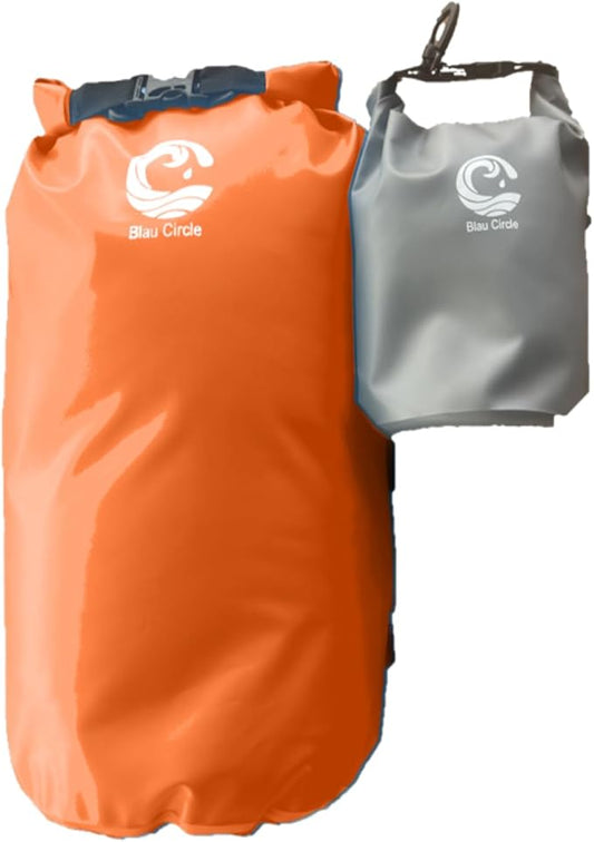 Waterproof dry bag combo for outdoor and waterspors, with large 5.0 Gal (assorted colors) and 0.5 Gal (grey) bags | Ideal for kayaking, boating, hiking, the beach and other outdoor sports (Orange)