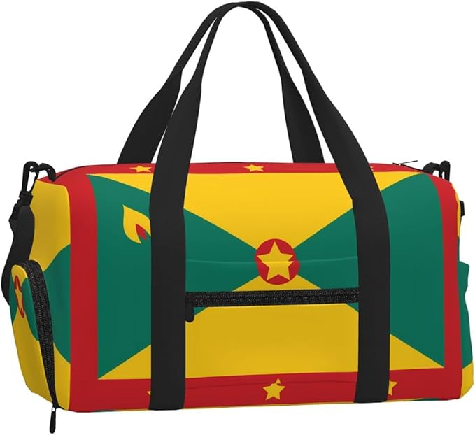 Flag of Grenada Print Gym Bag with Shoe Compartment for Women Men, 17.7in Sports Duffle Weekender Tote, Overnight Travel Duffel Bag Carry On