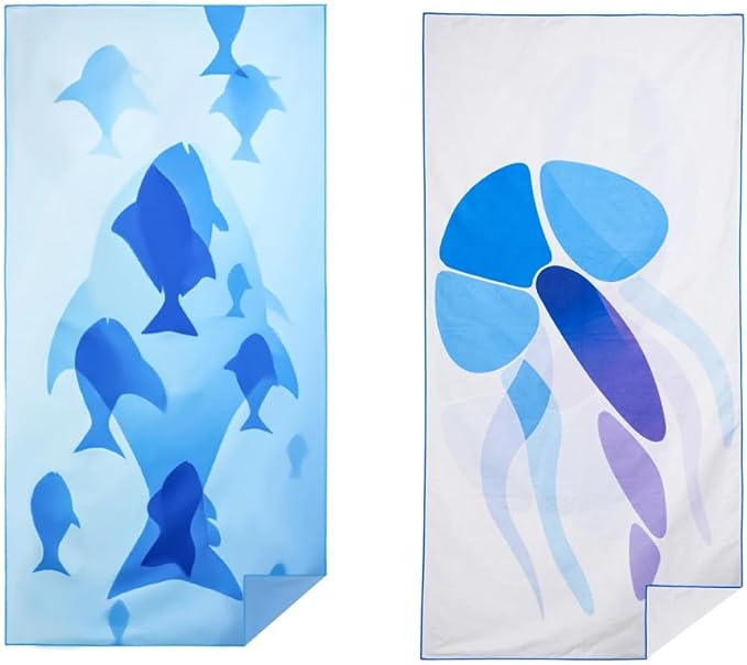 2 Pack Extra Large Microfiber Beach Towels 63×31 inch, Sand Free Ultra Quick Dry, Lightweight Compact Travel Towel for Pool, Swim Gym Camping, Yoga-Includes Carry Bag