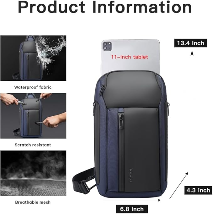 BANGE Men's Crossbody Backpack - Waterproof Shoulder Bag for Travel, Hiking & Daily Commute