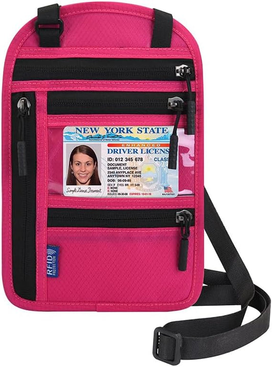Passport Holder for Travel, RFID Travel Pouch Neck Wallet, Waterproof Passport Wallet for Women and Men, Rose