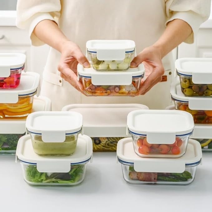 LocknLock LNG214S4W The Clear Heat-Resistant Borosilicate Glass Food Storage Set, 8-Piece (4 Containers + 4 Lids) - White