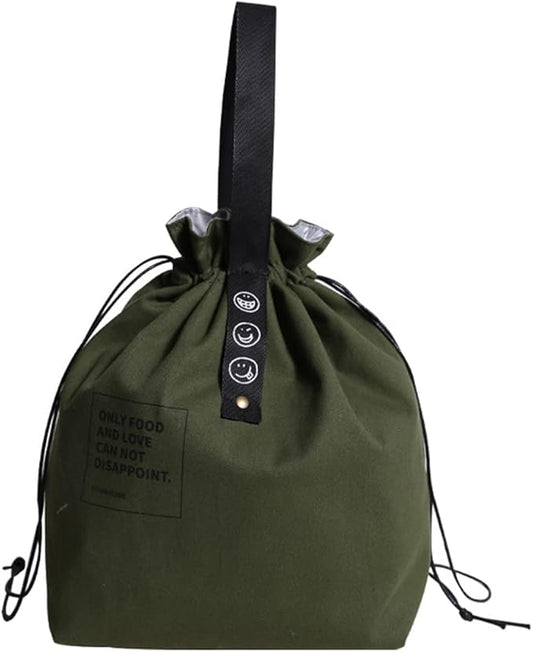 Canvas Drawstring Lunch Bag Insulated Lunch Bento Tote Bag Reusable Lunch Bag with Handle and Drawstring Closure for Women Work Picnic or Travel (COLOR1)