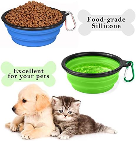Collapsible Portable Silicone Big Dog Bowls,2 Pack,34 oz/Each Bowl,Silicone Basic Bowl with Plastic Rim and D-Ring,Foldable Travel pet Feeder,Portable Basic Bowl for Dog (Grey)