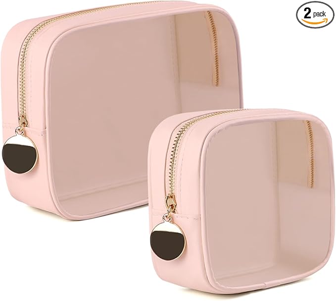2PCS Clear Makeup Bag Set, Waterproof TPU Purse Organizer Pouches, TSA Approved Toiletry Bag, Diaper Bag Organizer Pouch, Travel Organizer Bags for Women and Kids
