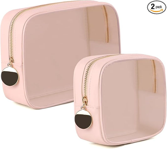 2PCS Clear Makeup Bag Set, Waterproof TPU Purse Organizer Pouches, TSA Approved Toiletry Bag, Diaper Bag Organizer Pouch, Travel Organizer Bags for Women and Kids