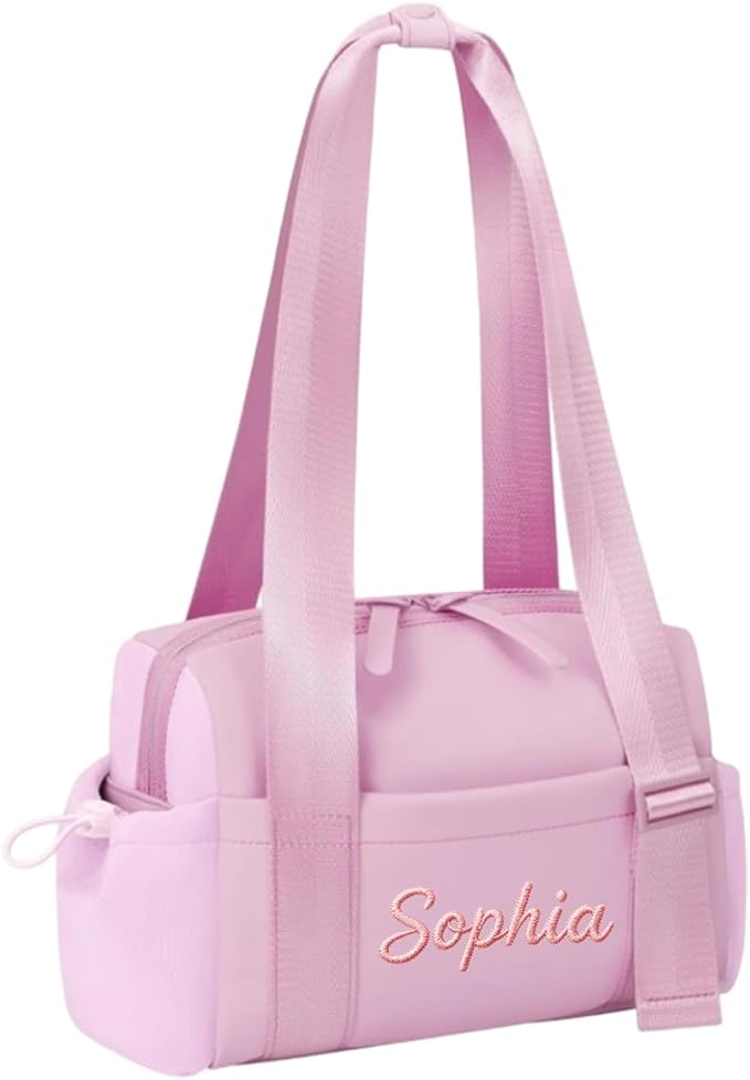 Personalized Mini Gym Bag for Women, Custom Embroidered Name Yoga Tote, Waterproof PU Fitness Duffle with Wet Compartment (pink duffle bag)