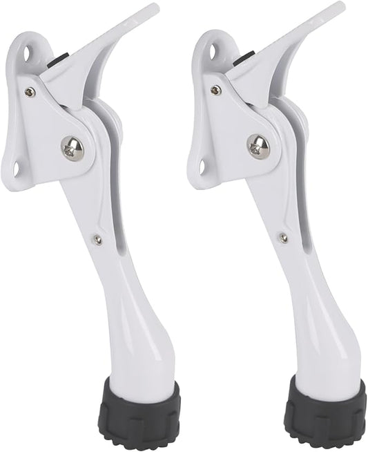 Kickdown Door Stopper 4 Inches - 2 Packs One Touch Adjustable Height Door Stop for The Bottom of Door The Bottom of Door Aluminum Alloy Metal Door Stopper with Rubber Tip White