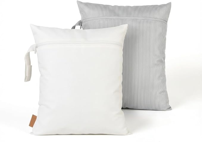 Hamur Wet Bag Set – 2 Pack Reusable Waterproof & Mess-Proof Bags (2 Large 12.6×14.6 in) | Washable at 40 °C, Lightweight Storage for Baby, Travel & Gym Essentials(White-Gray)