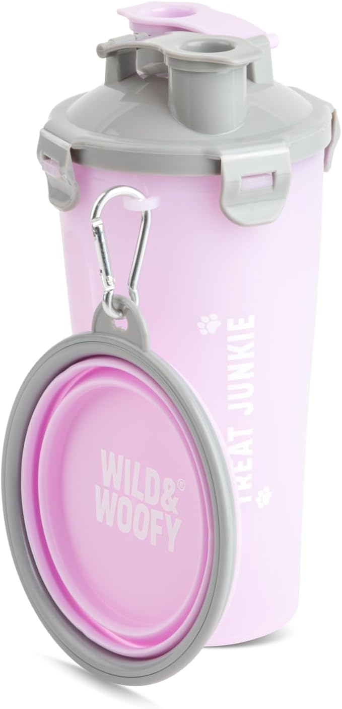 Wild & Woofy Break Time 2-in-1 Pet Travel Bottle and Collapsible Bowl - Lilac