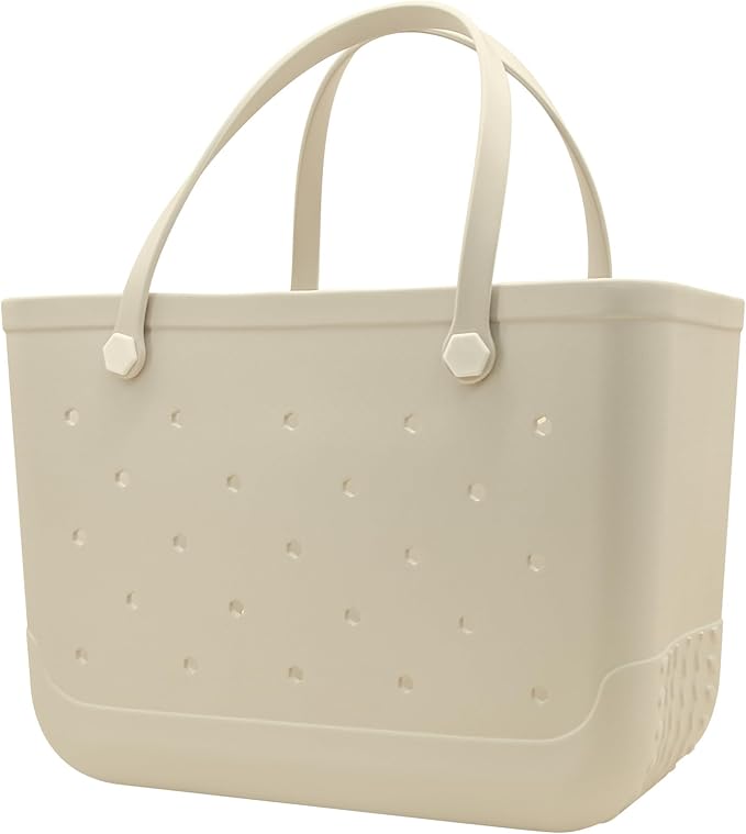 X-Large Waterproof Sandproof Rubber Beach Tote Bag with Zipper Pocket and Phone Kickstand Cup