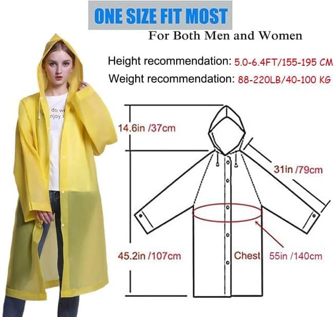 Rain Coat Poncho for Adult, 2 Pack Women Men Reusable Raincoats Emergency with Hood and Drawstring