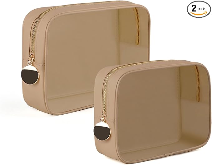 2PCS Clear Makeup Bag Set, Waterproof TPU Purse Organizer Pouches, TSA Approved Toiletry Bag, Diaper Bag Organizer Pouch, Travel Organizer Bags for Women and Kids
