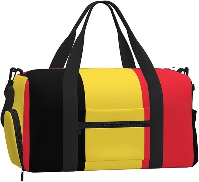 Flag of Belgium Print Gym Bag with Shoe Compartment for Women Men, 17.7in Sports Duffle Weekender Tote, Overnight Travel Duffel Bag Carry On