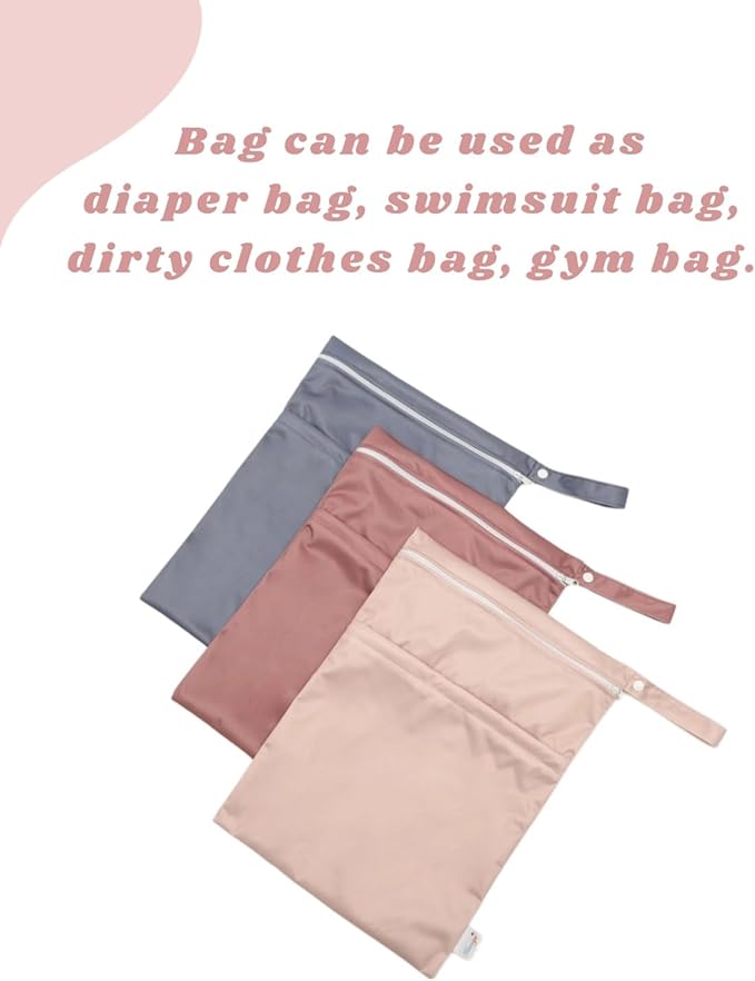 Wet Dry Bag Reusable Waterproof Swimming Bag Travel Beach Pool Yoga Gym Bag for Baby Cloth Diaper Swimsuits Wet Clothes Two Zipper Pockets 3 Pack 3L25