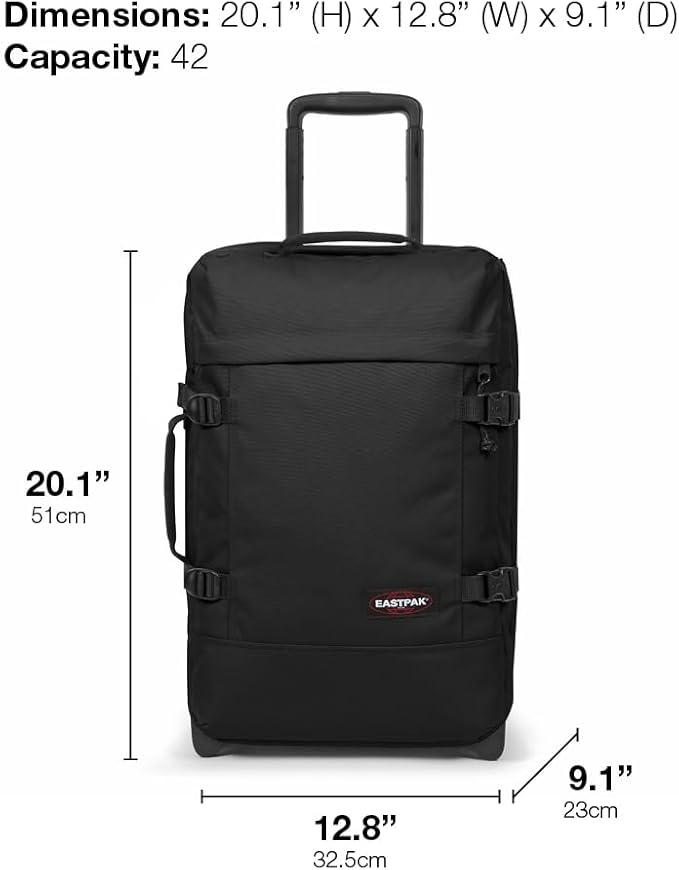 Eastpak Tranverz S – 42L Large Wheeled Luggage with Dual Compartments, TSA Lock, Compression Straps & Smooth-Wheeling System, Black Denim