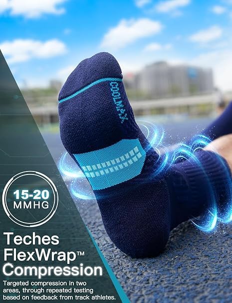 Compression Running Socks, Bamboo Viscose Coolmax Moisture-Wicking Anti-Blister Athletic Hiking Workout Gym Padded