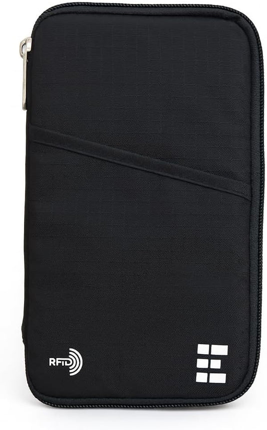 Zero Grid RFID Family Passport Holder for up to 6 Passports, Large Zippered Wallet for Men & Women, Fits Cards, Cash, ID, Sim Card, AirTag; Premium & Compact Travel Document Holder - Midnight Black