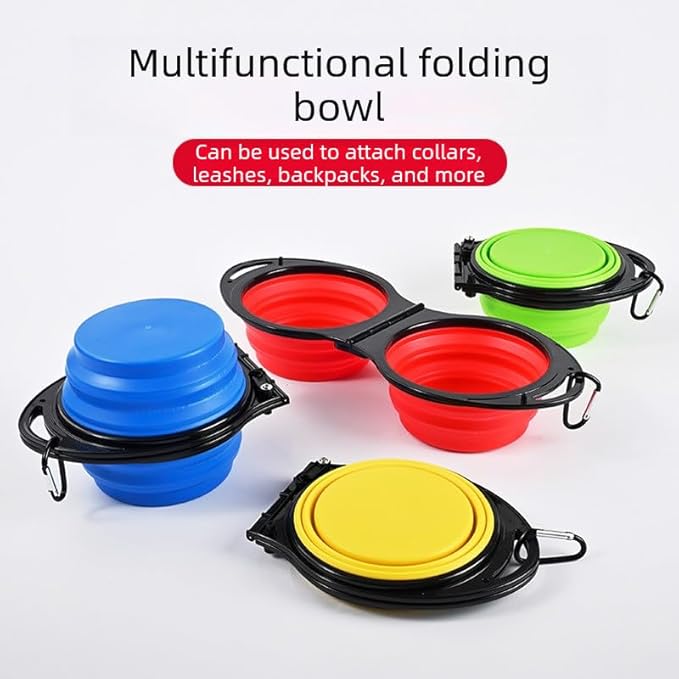 2-in-1 Collapsible Dog Bowls Foldable Pet Food & Water Bowl Silicone Feeding Dish for Traveling,Camping,Walking,Hiking (Red)