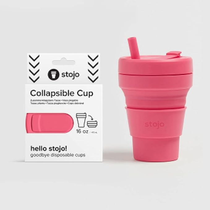 Stojo Collapsible Coffee Cup | Reusable To Go Pocket Size Travel Cup - Peony, 16oz