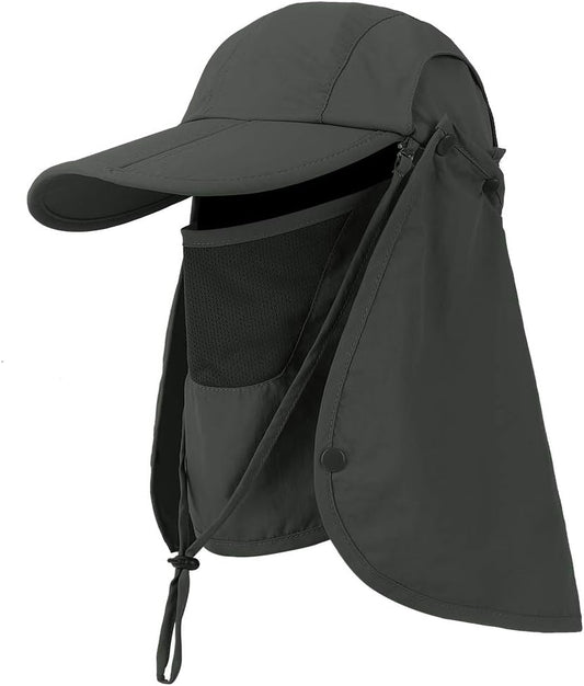 Foldable Sun Cap, Fishing Hats, UPF 50+ Protection Caps with Face Mask Neck Flap