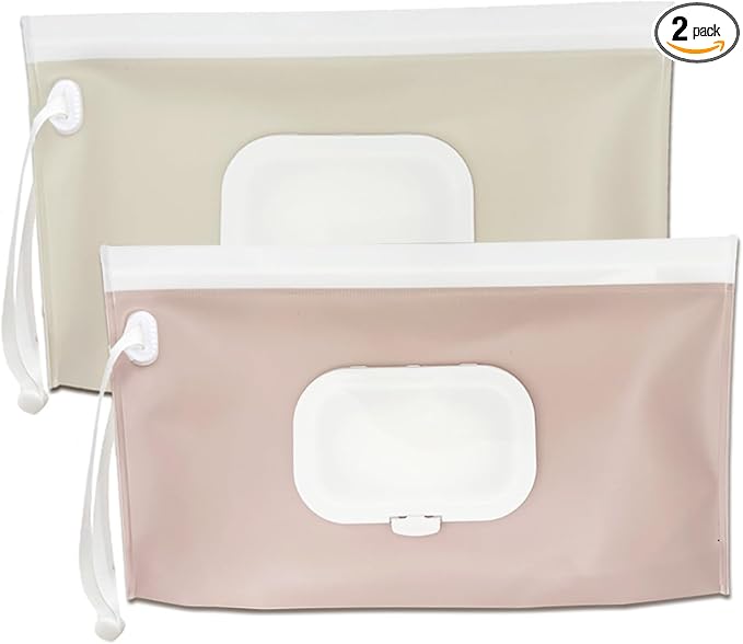 Baby wipes dispenser，portable baby wipes holder for outdoor, Refillable baby wipes container, on the go wet wipe pouch for travel, resuable wipes dispenser for hiking (Nude Pink)
