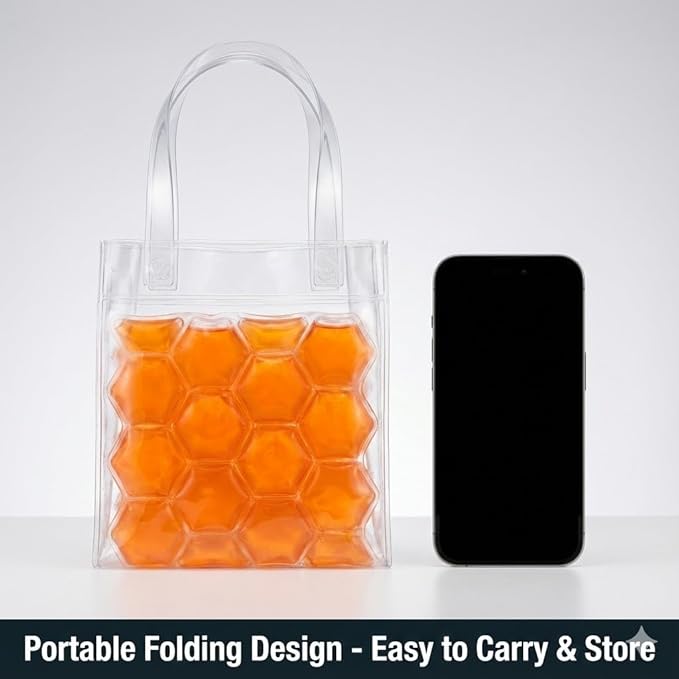 3-Pack Freezable Wine Cooler Bags with Built-in Gel Ice Packs - Portable Hexagon Wine Chiller Sleeve - Reusable Clear Folding Carrier Tote for Champagne, Beer, Picnic & Travel (orange）