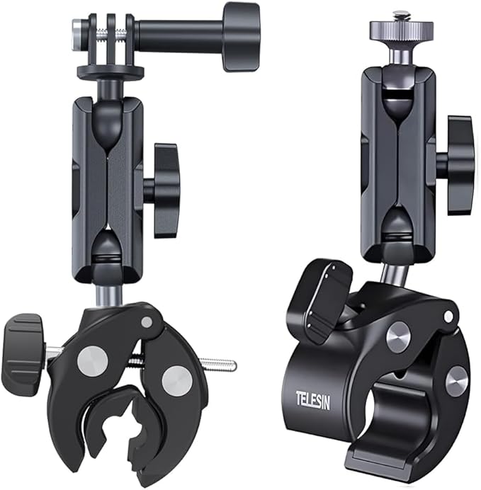 TELESIN Camera Clamp Mount Bike Motorcycle Handlebar Mounts Accessories, 360 Ball Joint Tube Roll Bar Holder Clip for DJI Osmo Action 6/Osmo Nano/Action 5 4 Pro/Hero 13 12 11 10 9 8 7/Insta 360 X5 X4